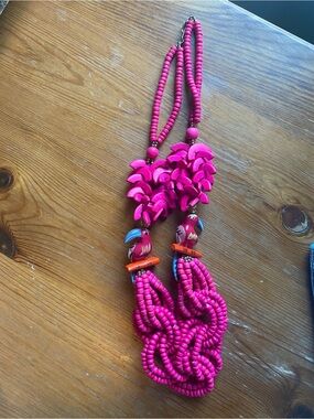 Bold Tropical Flamingo Pink Beaded Statement Necklace - Women Jewelry